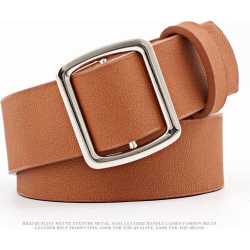 Elegant Women PU Leather Belt Alloy Smooth Buckle Belt New Style Ladies Retro Simple Wild Square Buckle Popular Female Belt
