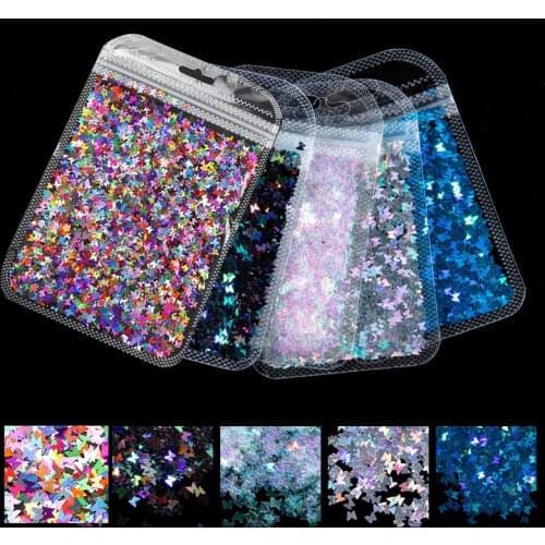 10g Holographic Butterfly Shape Nail Art Glitter Micro Laser Star Flakes 3D Silver Gold Sequins Polish Manicure Nail Decoration