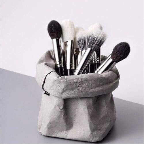 Ins Kraft Paper Cosmetic Storage Bag Scandinavian Washable Desktop Makeup Brushes Organizer Bag Minimalist Table Flower Pot Poke