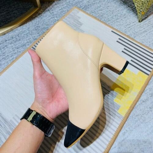 Kmeioo winter shoes for womens ankle boots square toe chunky heels short boots classic shoe for woman