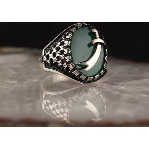 Gemstone Zulfiqar Ring 925 Sterling Silver Ring with Natural Oval Tiger Eye or Agate or Onyx Stone Silver Women Ring Men Ring
