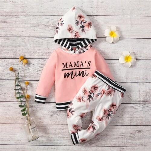 Girls Autumn Fall Spring 2pcs Outfit Clothes Toddlers Stripe Splicing Letter Hooded Tops Hoodies Floral Pants Clothing Set
