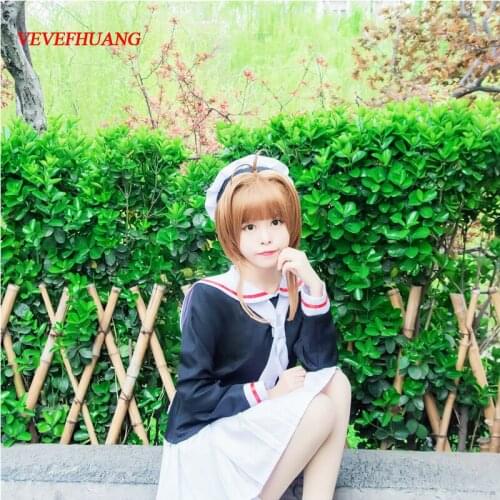 VEVEFHAUNG Cardcaptor Sakura Clearcard Cosplay Costume Kinomoto Sakura Tomoyo Daidoji Cosplay Costume School Uniform Cosplay