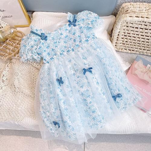 Girls lace dress 2021 summer cotton cute little girl net yarn princess dresses childrens short-sleeved toddler fashion clothing