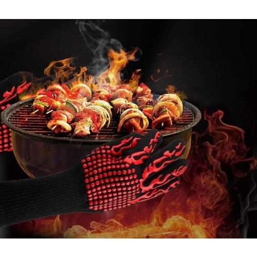 Kitchen BBQ Gloves Resistant Grill Gloves Food Grade Silicone Non-Slip Cooking Gloves for Barbecue, Cooking, Baking, Welding, Cu