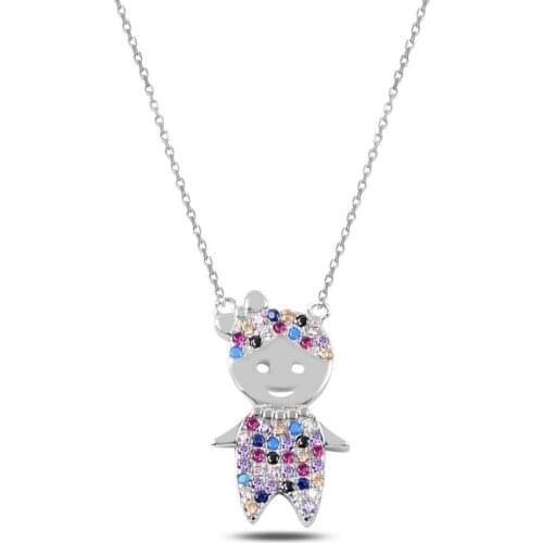 KUTAYDAN Colorful Zircon Stone Female Child Necklace 925 Sterling Silver