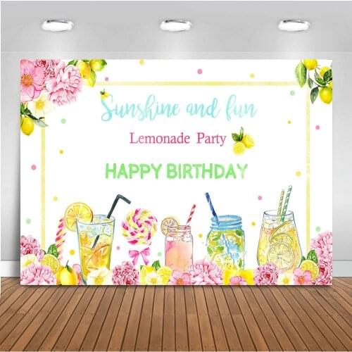 Lemonade Party Backdrop for Photography Sunshine and Fun Happy Birthday Theme Background for Party Decoration Supplies Props