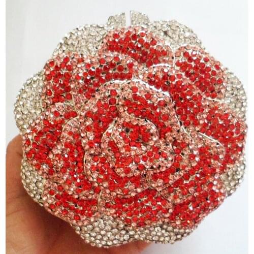 Best Designer White/Red Floral Diamond Clutch Fashion Women’s Mini Minaudiere Luxury Elegant Female Crystal Party Prom Purses