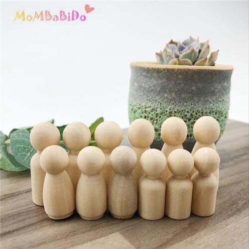 Cute Wooden Peg Dolls - Unfinished Kids Toys 32Pcs DIY Figures - Waldorf Wooden Figurine Weddings Cake Dolls Decor Doll Toys Set