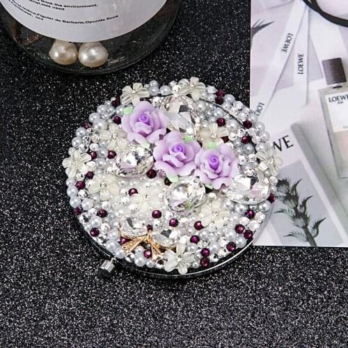 Mini Pocket Cosmetic Makeup Mirror,Party Favors Christmas Gift,Crystal Flower Bowknot,Foldable Magnifying Compact Mirror Makeup