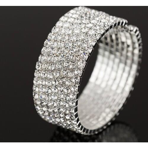 Fashion 7 rows Crystal silver color Bracelets & Bangles for Women Rhinestone Stretching Bangle Upper Arm Bracelet jewelry B019
