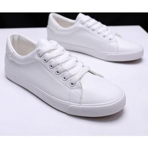 HKXN 2021 Spring New White Men Shoes Casual Pu Leather Flat Shoes Lace-up Low Top White Black Male Sneaker T