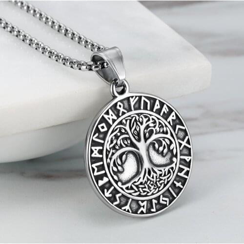 Viking Man Necklace New Design 316 Stainless Steel Nordic Rune Talisman Pendant Tree Of Life Rune Wholesale Hardware Accessori