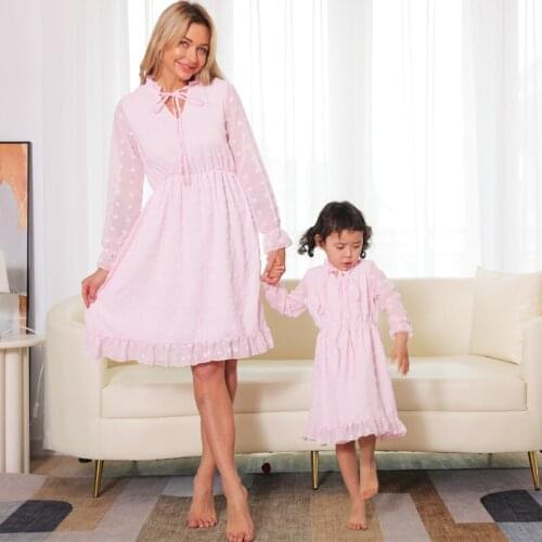 Family matching mother and daughter dresses 2021 new fashion bowknot parent-child dress womens clothing girls chiffon dresses