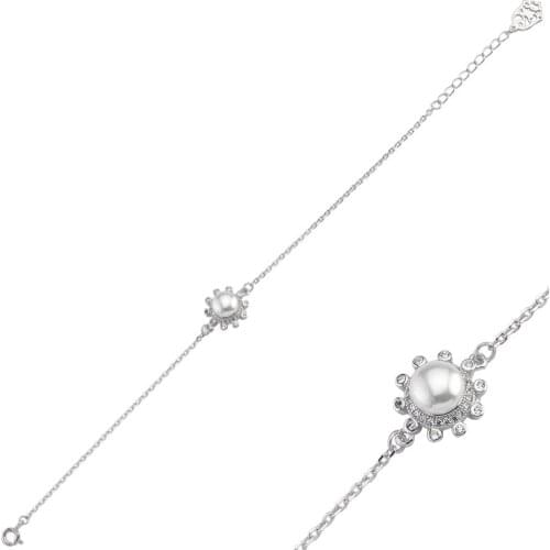 Silverlina Silver Zircon & Pearl Cubic Zirconia Bracelet