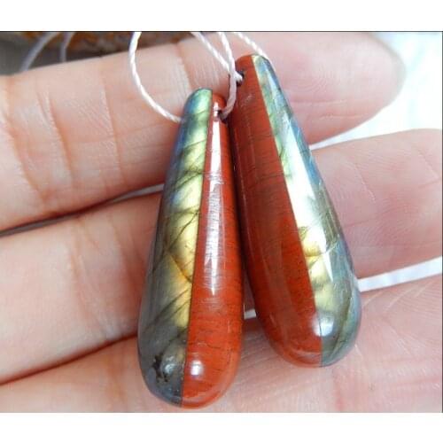 Natural Stone Geometric Labradorite Lapis Lazuli Amazonite Red-river Jasper Intarsia Earrings,30*9mm 7.9g natural stone earrings