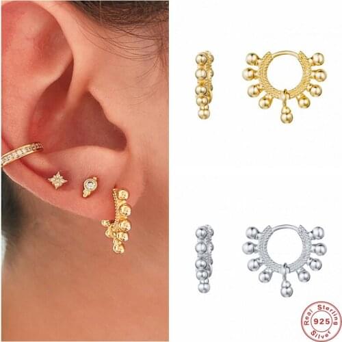 Aide 925 Sterling Silver Luxury Beads Hoop Earrings 8.5mm Circle Loops Piercing Pendiente Rock Punk Party Wedding Jewelry Gift