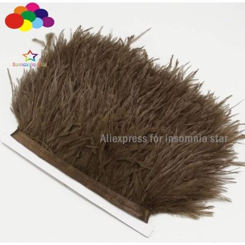 Ostrich Feather Trim Fringe on Satin Header 3-6inch Width for Wedding Dark Brown