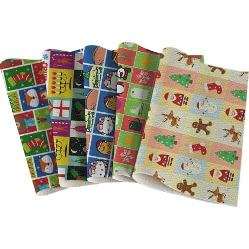 Christmas Cartoon Character Printing Litchi Pattern Artificial Leather Hair Bow Bag Shoes Crafts 30X136cm