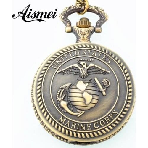 Unisex antique fob clock 2018 NEW Good quality bronze Alloy chain USA ARMY mark vintage Quartz men women pocket watch