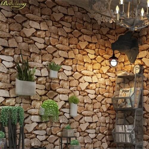 Beibehang Waterproof 3D Stone Effect Wallpaper Roll Modern Rustic Realistic Faux Stone Texture Vinyl PVC Wall Paper Home Decor