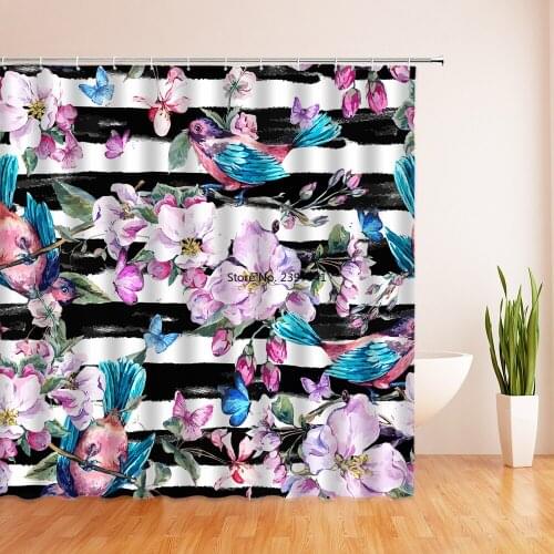 Waterproof Shower Curtain Polyester Fabric with 12 Hooks 3D printing Flowers Bath Curtain Home Decoration Bathroom Curtains