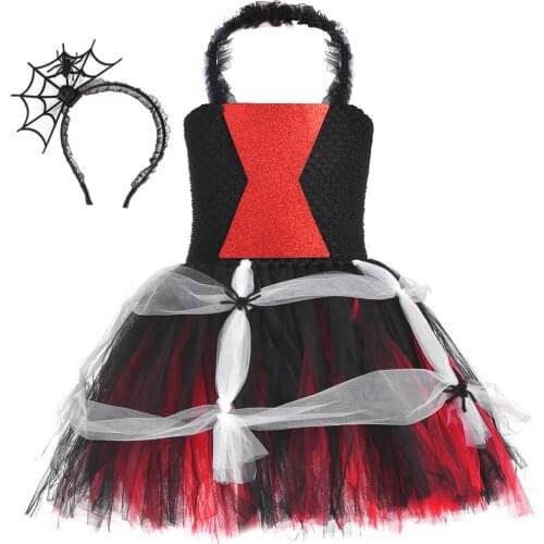 Poisonous Widow Spider Tutu Dress for Girls Halloween Cosplay Costumes Tulle Kids Girl Carnival Masquerade Party Witch Dress Up
