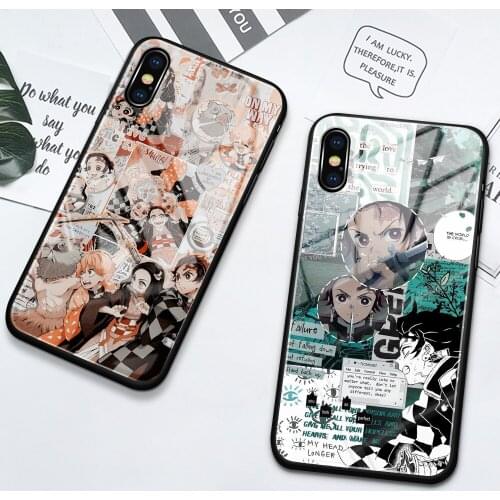 Anime demon slayer Tempered glass cover protective case for iphone 11 12 pro max mini 6 6s 7 8 plus x xr xs max se2020