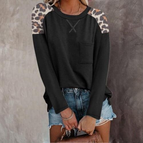 ORIYA 2021 Spring Autumn Women T-shirt Casual Sexy Splice Leopard Large Big Size Long Sleeve Top 2XL Plus Size Women Clothing