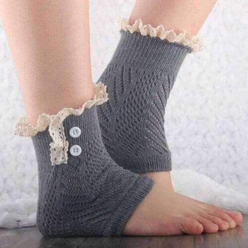 2020 Summer Air Conditioner Anti Arthritis Ankle Protector Cotton Knitted Button Lace Leg Warmers Women Warm Fashion 18cm Long