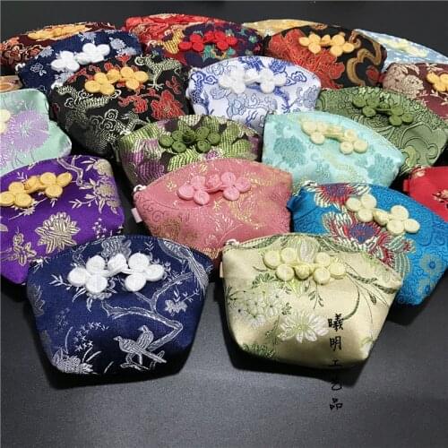 10pcs Shell Chinese knot Silk Satin Christmas Zip Bags Small Cute Wallet Mini Coin Purse Wedding Party Candy Favor Box