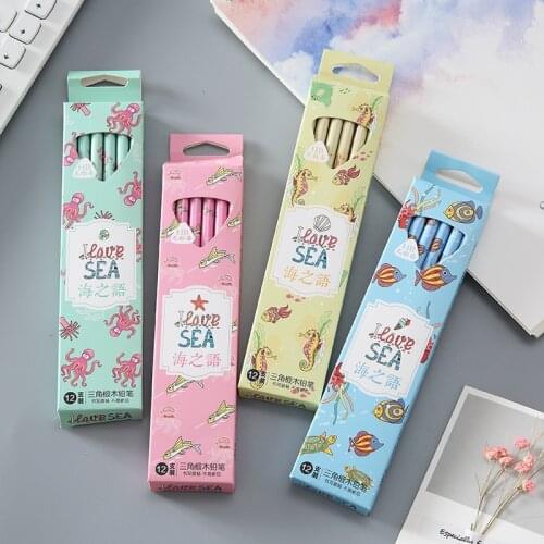 12pcs/lot Wholesale HB Wool Pencils with Eraser for Writing Drawing Cartoon Kawaii Pencils Creative Stationery School Supplies