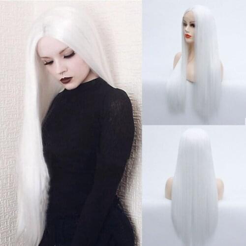 Snow White Synthetic Wigs Long Straight Lace Front Wig Natural Hairline Heat Resistant Fiber Cosplay Wig For White Women Wigs