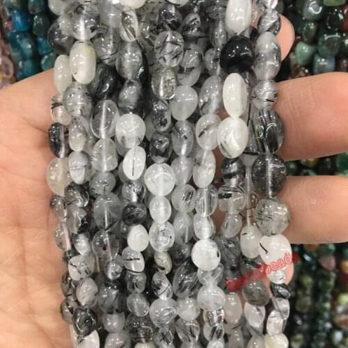 Free Shipping 6-8mm Irregular Black Rutilated Quartz Loose Beads Natural Shaped Stone Beads For Jewelry Making 15