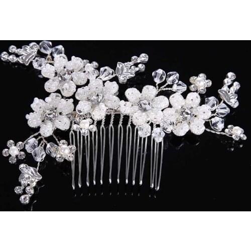 Shiny Crystal Rhinestone Flower Hair Combs Bridal Tiara Crown de Noiva Headpiece Head Jewelry Women Wedding Hair Accessories VL