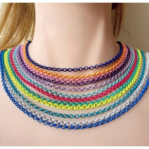 10Pcs Trendy Width 4mm Colorful Enamel Copper Chain Necklaces For Man Women Minimalist O Chain Bracelets Necklace Jewelry