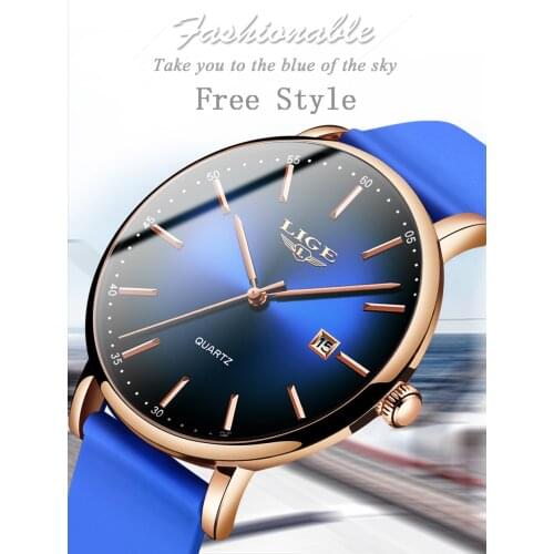 LIGE 9934 Simple Style Blue Couple Quartz Watches Fashion Luxury Men And Women Sports Water Proof Leather Wristwatches