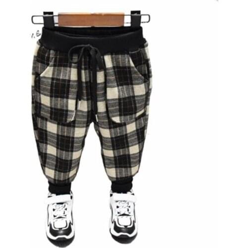 DFXD New Winter Kids Boys Girls Long Plaid Fleece Pants Casual Warm Trousers Children Clothes Toddler Plus Velvet Pants For 2-7T