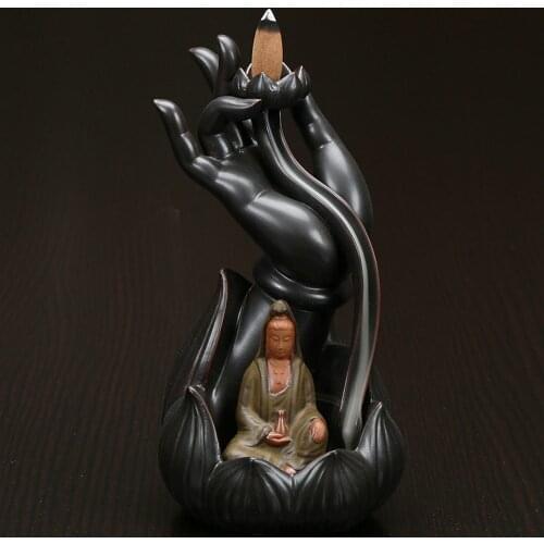 Home Decor Ceramic Buddha Hand Coil Ceramic Smoke Backflow Incense Burner Holder Cones Censer Insence Zen Bakhoor Buddhist Z276