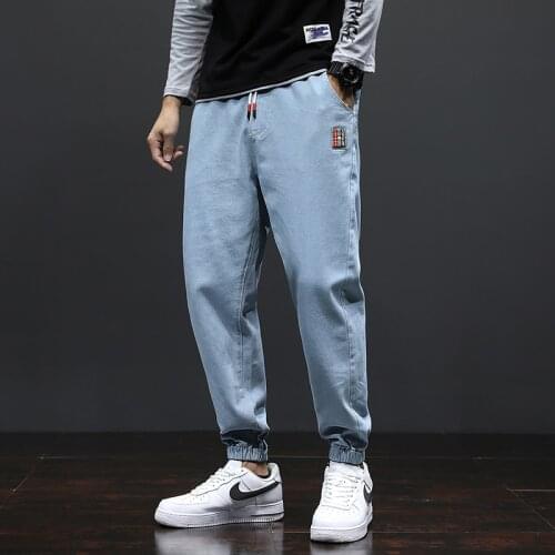 Spring Summer Mens Jeans Cotton Denim Hip Hop Slack Bottom Joggers Streetwear Skinny Blue Pants Hombre Harem Trousers Men M-5XL