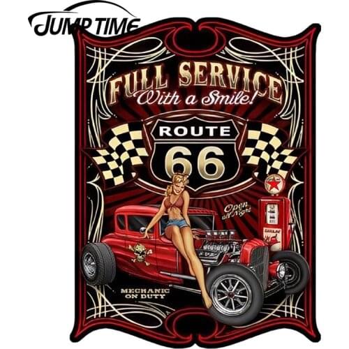 JumpTime 13cm x 9.8cm Hot Girl Texaco Full Service With A Smile Route 66 Hot Rod Pinup Girl Sticker 3D Car Decal Protective Film