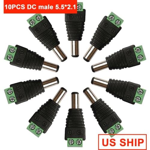 10PCS 5.5mm*2.1mm Male DC Power Cable Connector Jack Plug Connection For LED Strip CCTV Security Camera Home Applicance