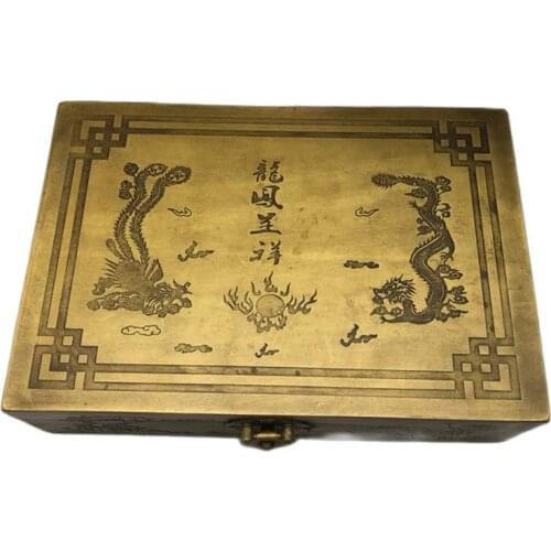 Chinese Old Copper Collection Pure Copper Dragon And Phoenix Jewelry Box