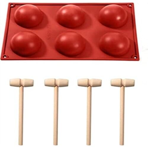 Round Shape Cake Mold Half Ball Sphere Silicone Mold with Mini Wooden Hammers Chocolate Dessert Mould DIY Decorating Cake Molds