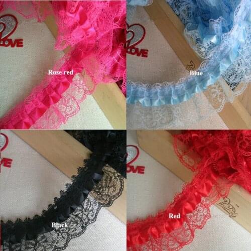 Polyester Ruffle Lace Trim Material with ribbon for clothing hair decoration 10 meters/Lot -YY