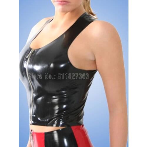 Hot 100% handmade Latex Tank Womens Tops Front Zipper Rubber Shirt Custom Made