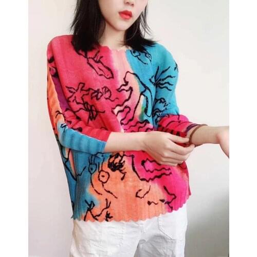 HOT SELLING Fashion joker loose Batwing sleeve fold in print T-shirt IN STOCK