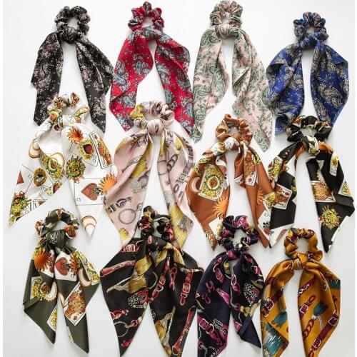 Fashion Print Streamer Ties Gum Elastic Hair Bands DIY Ribbon Ponytail Holder Band for Women Hair Ornaments Accessories