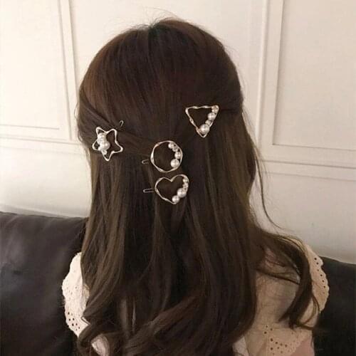 Fashion Pearls Hollow Star Love Heart Metal Hair Clips Crystal Rhinestones Star Hairpins For Women Korea Hair Accessories