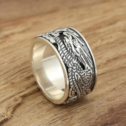 Handmade 925 Silver Dragon Ring Man Ring Thai Sterling Silver Dragon Spinning Ring Good Luck Ring